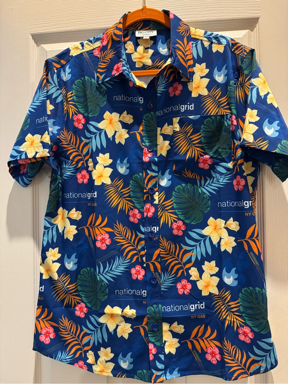 National Grid men swag Navy Floral Button-Up short sleeve Shirt size large